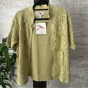 SML Sport Vintage Yellow Green Knit Crochet Sweater Size Medium New with Tags